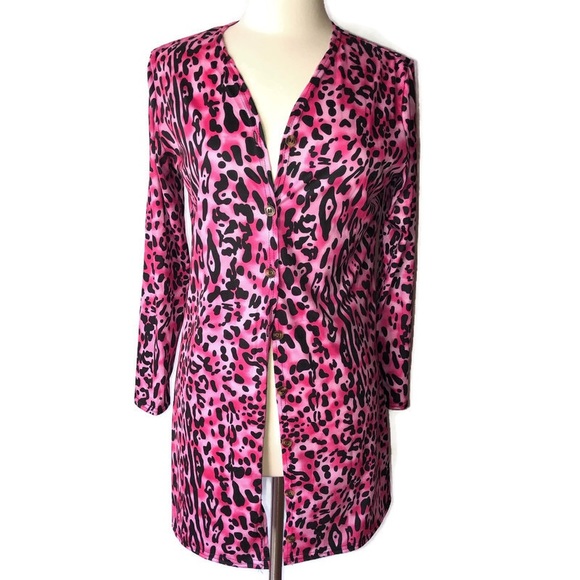 Tops - Pink Leopard Print Cardigan Women’s Size XL